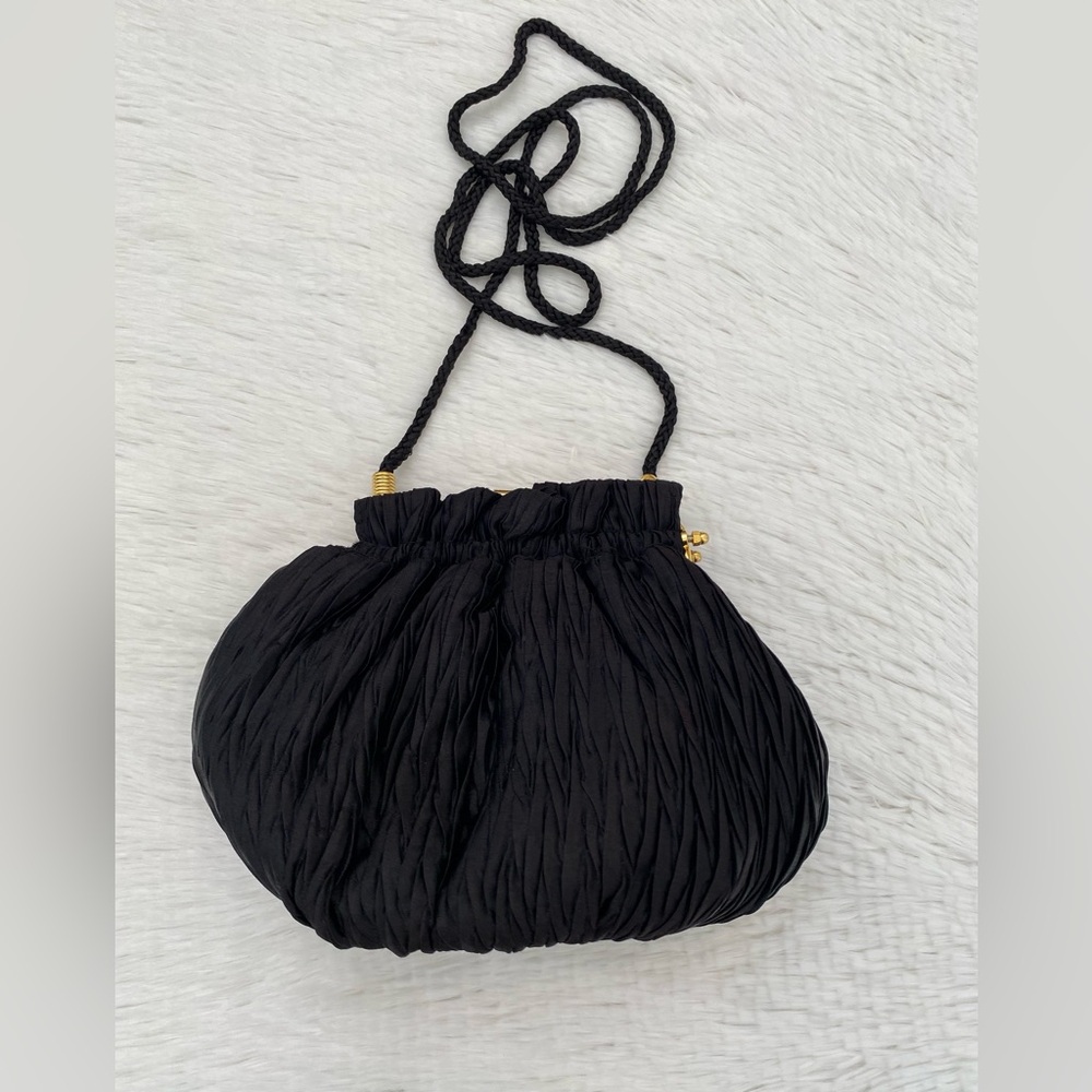 Black Evening Bag Purse Clasp Closure Crossbody Bag Shoulder Strap Hand Made